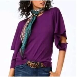 CAbi Sweater Top Size M French Violet Peek Pullover 3/4 Sleeves Style 3708 Chic